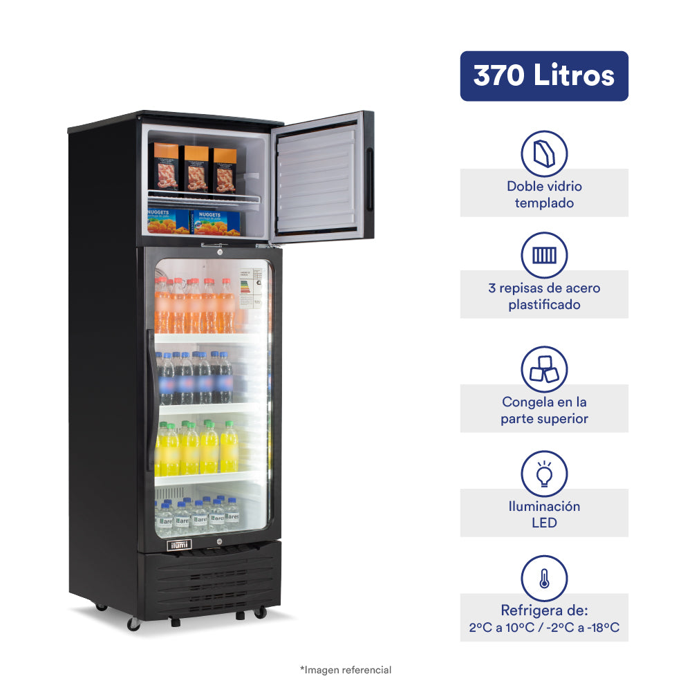 Visicooler de 370 litros con congelador superior