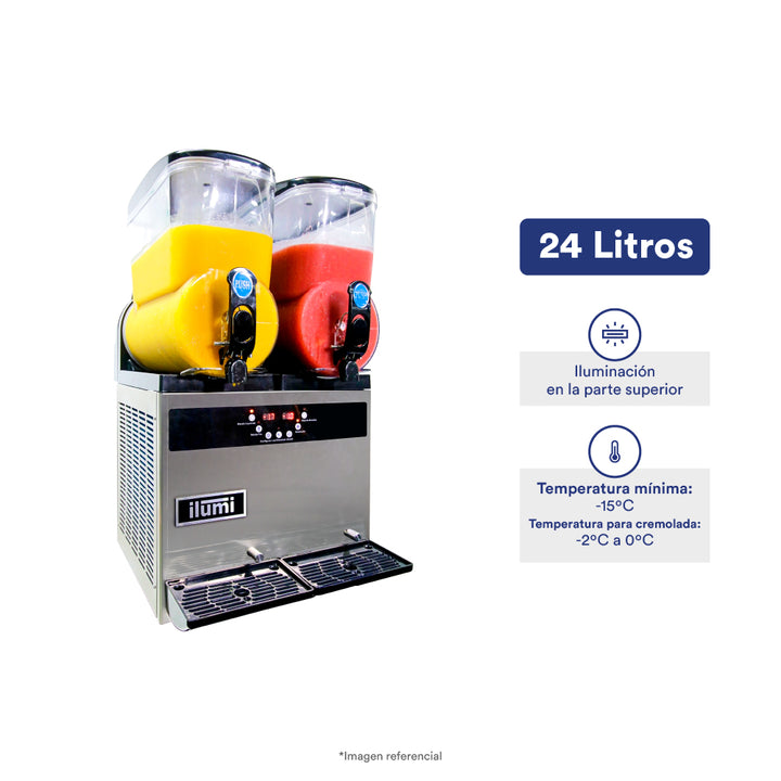 Máquina cremoladera de 24 litros con 2 tolvas