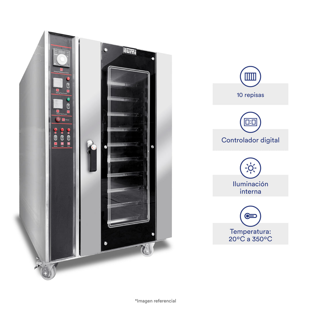 Horno industrial convector a gas con 10 bandejas
