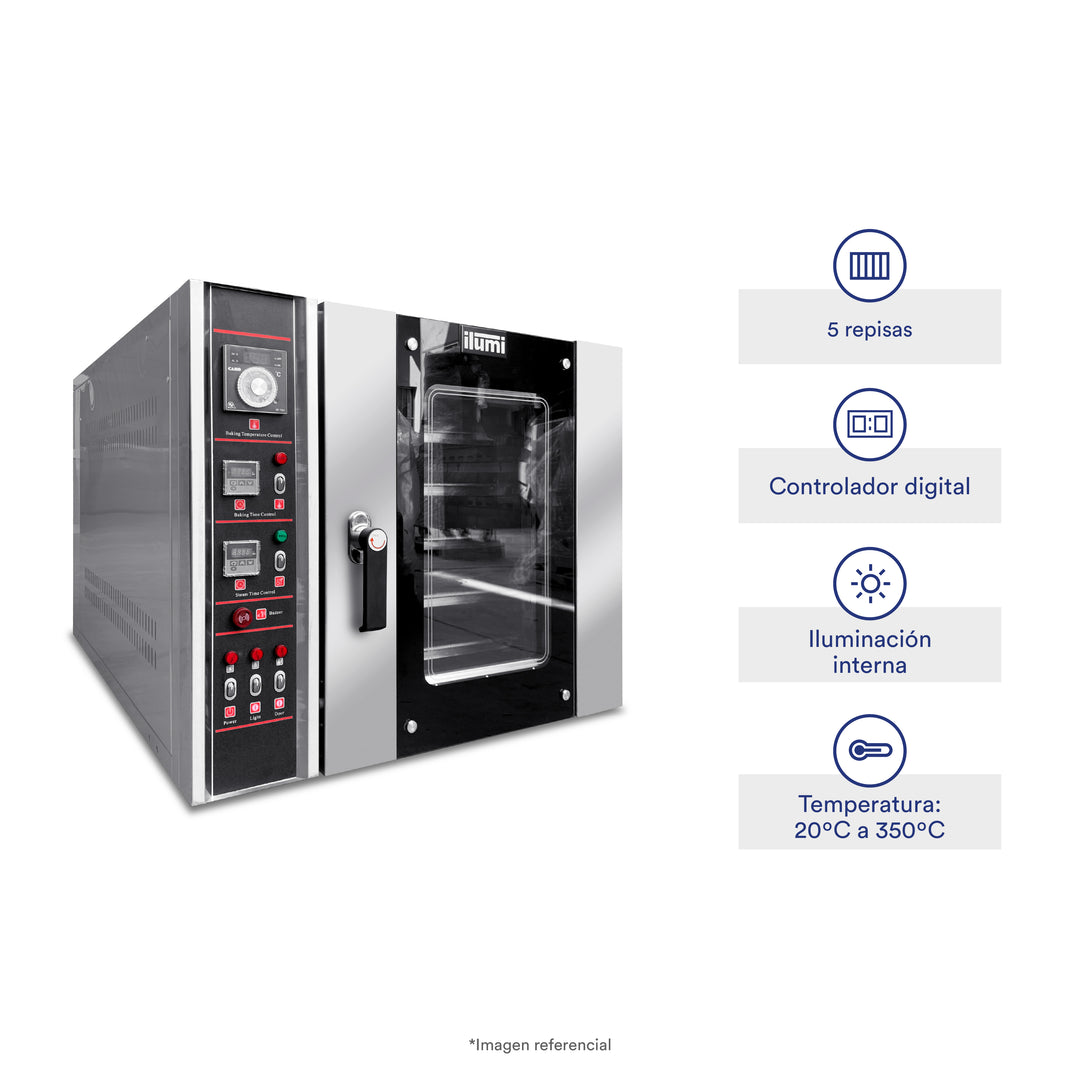Horno industrial convector a gas con 5 bandejas