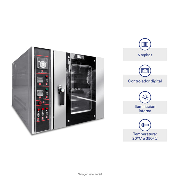 Horno industrial convector a gas con 5 bandejas
