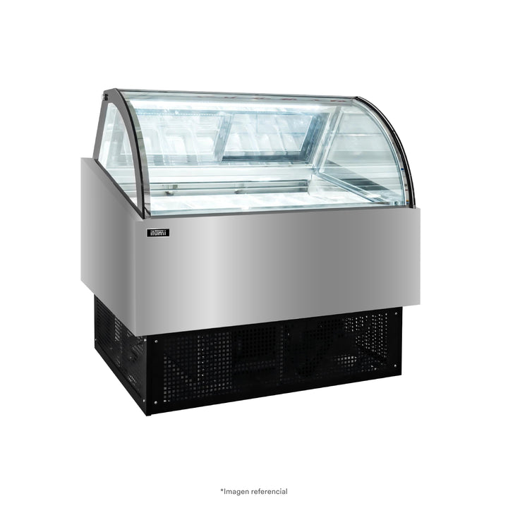 Congelador Heladero Premium con 12 pozas y vitrina curva