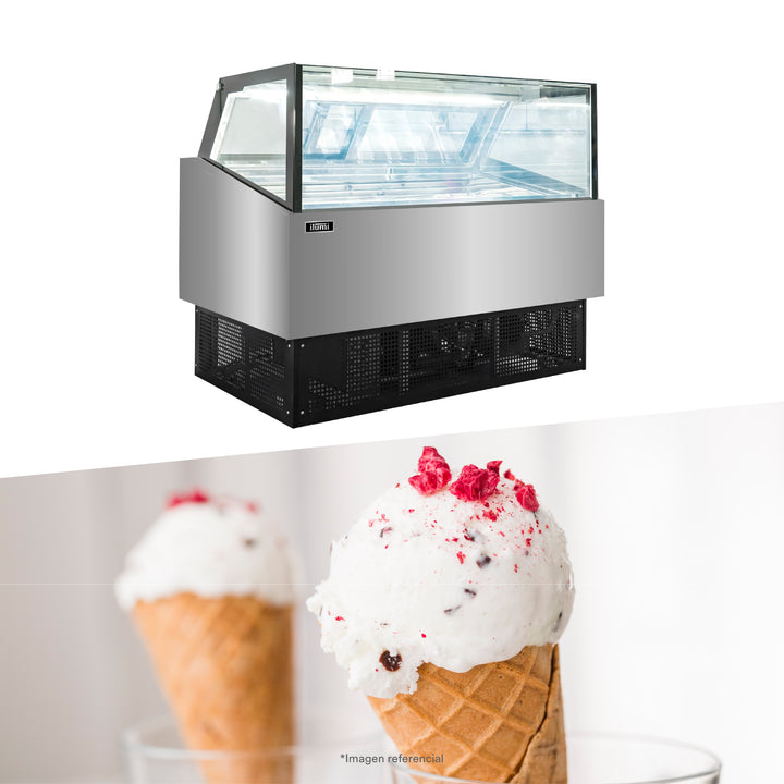 Congelador Heladero Premium con 16 pozas y vitrina recta