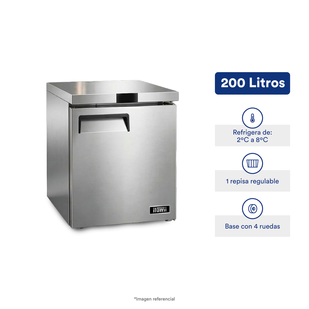 Mesa refrigerada de 200 litros con una puerta sólida