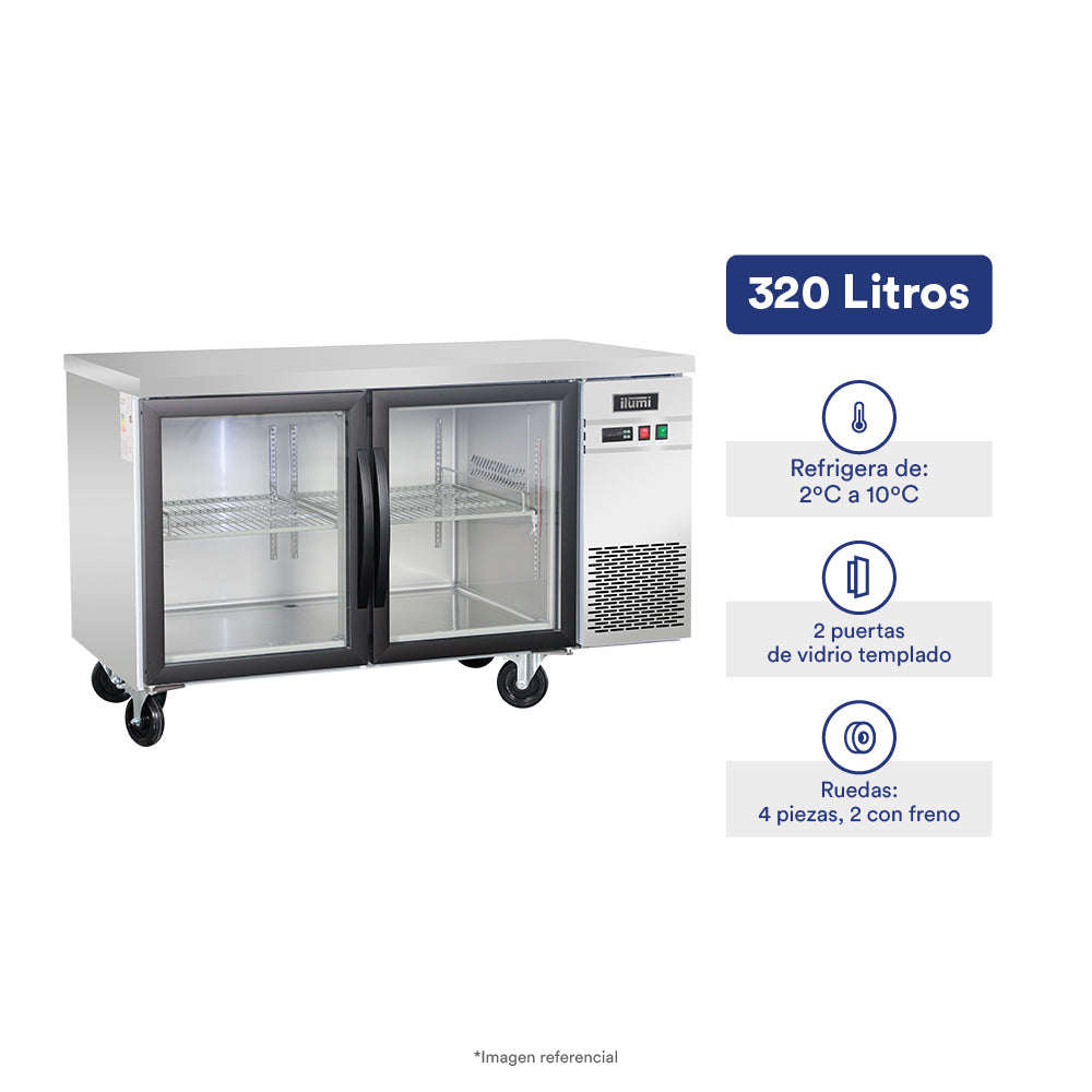 Mesa refrigerada de 320 litros con 2 puertas de vidrio