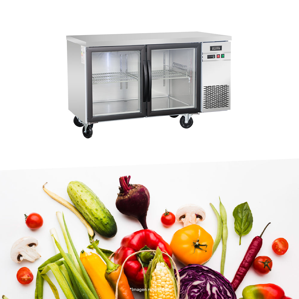 Mesa refrigerada de 320 litros con 2 puertas de vidrio