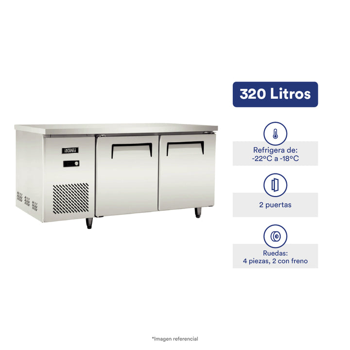 Mesa congeladora de 320 litros con 2 puertas sólidas