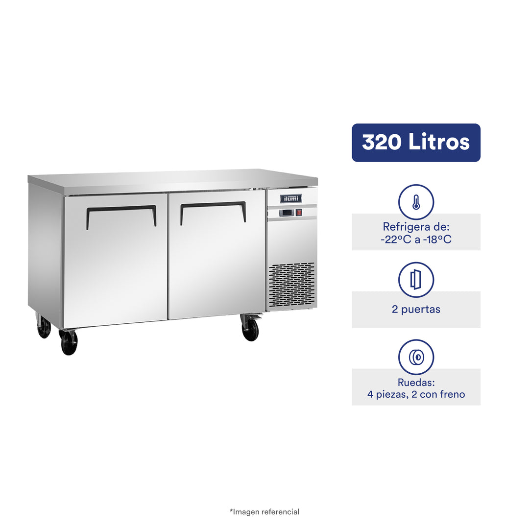 Mesa congeladora de 280 litros con 2 puertas sólidas