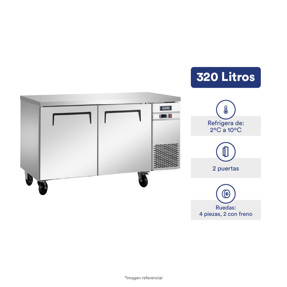 Mesa refrigerada de 320 litros con 2 puertas sólidas