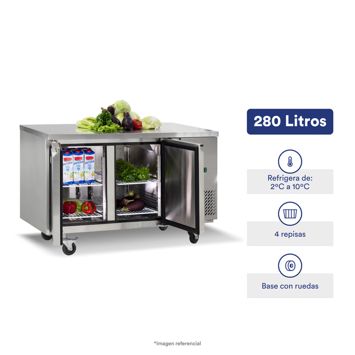 Mesa refrigerada de 280 litros con 2 puertas sólidas