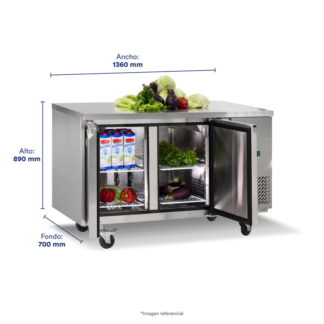 Mesa refrigerada de 280 litros con 2 puertas sólidas