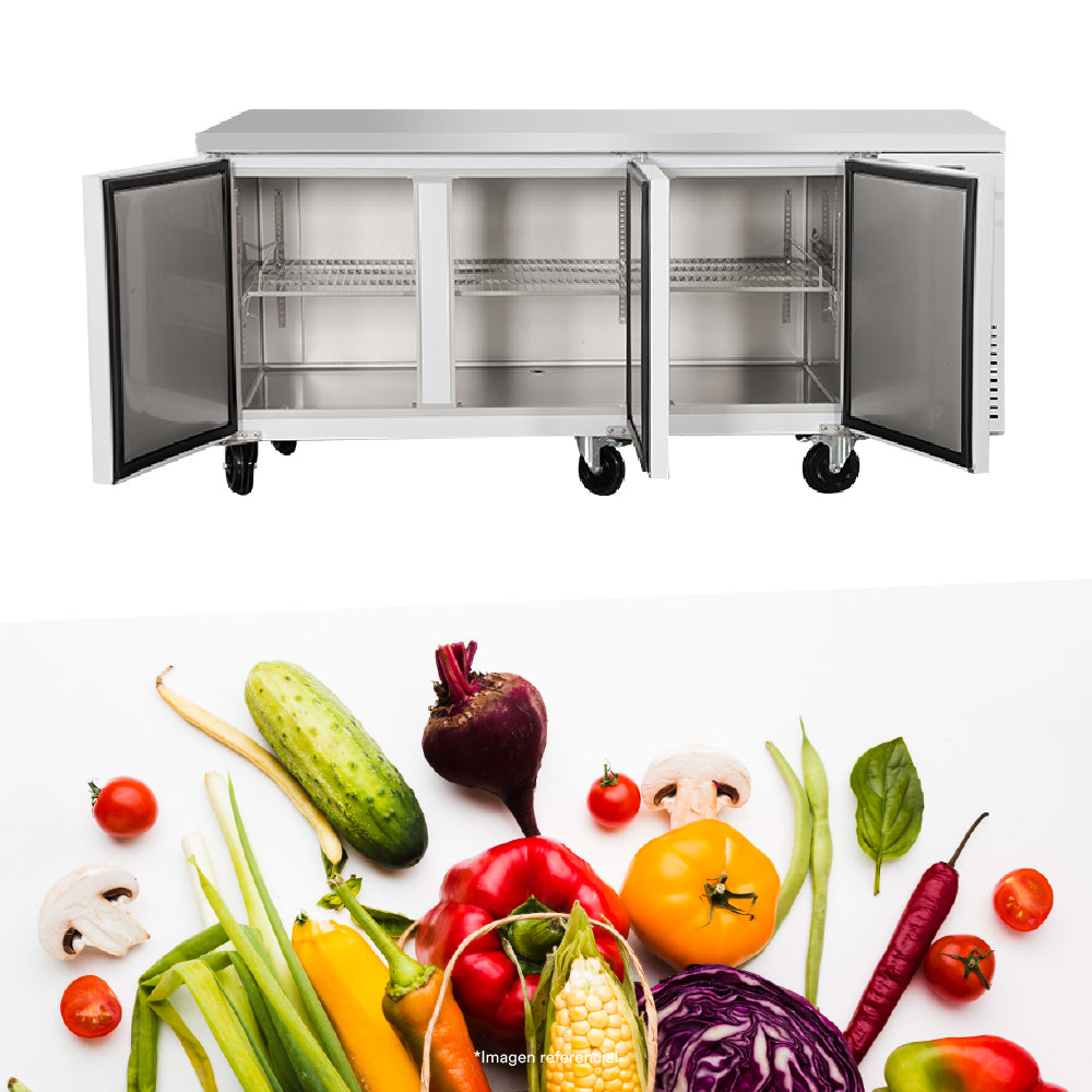 Mesa congeladora de 460 litros con 3 puertas sólidas