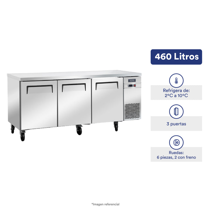 Mesa refrigerada de 460 litros con 3 puertas sólidas