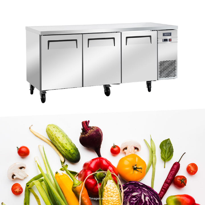 Mesa refrigerada de 460 litros con 3 puertas sólidas