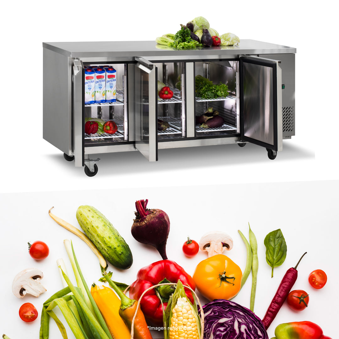 Mesa refrigerada de 420 litros con 3 puertas sólidas