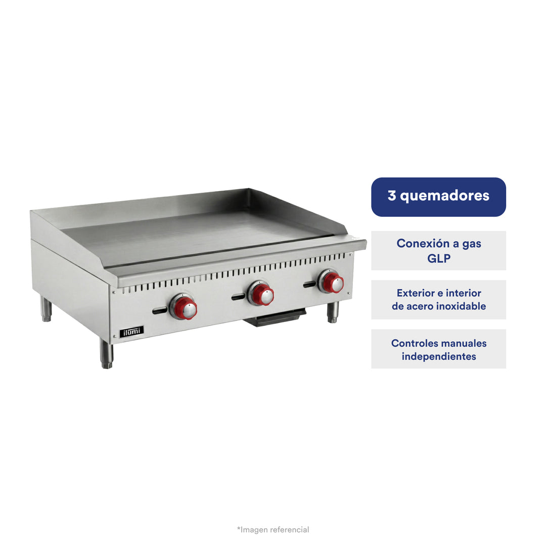 Plancha freidora a gas de 3 quemadores