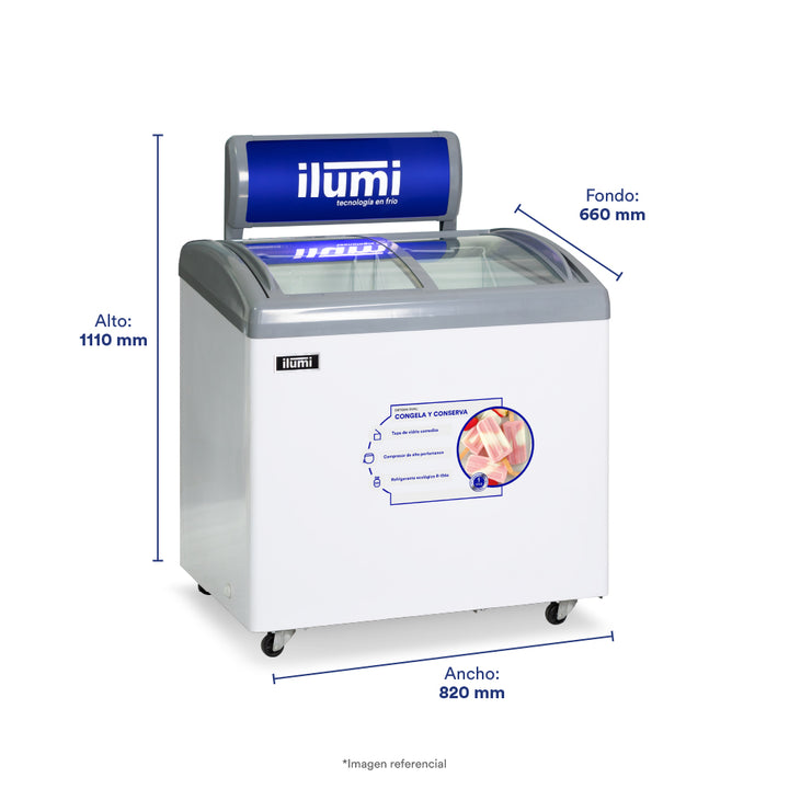 Congelador con tapa de vidrio de 260 litros