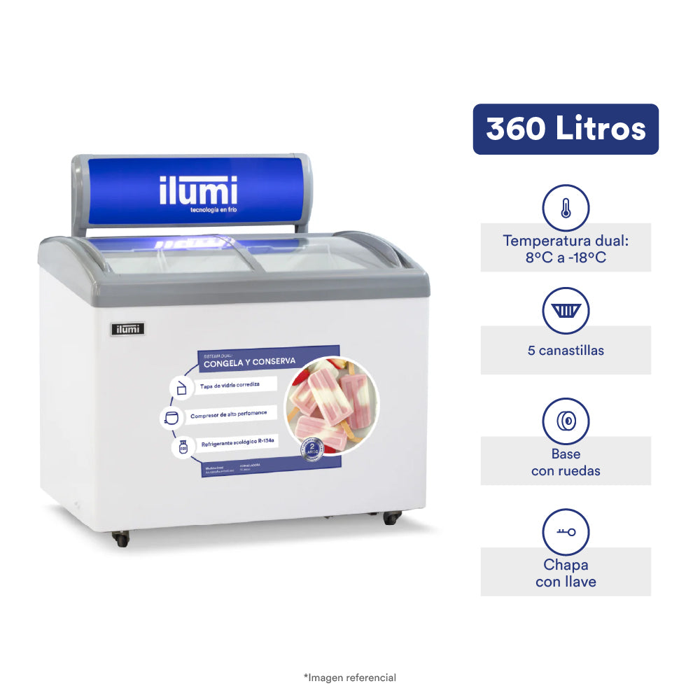 Congelador con tapa de vidrio de 460 litros