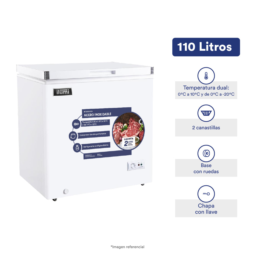 Congelador con tina de acero inoxidable de 110 litros
