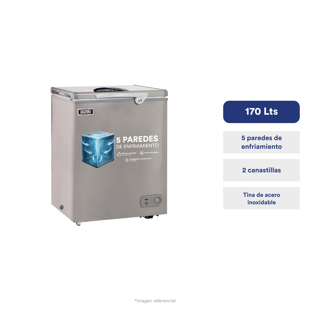 Congelador con tina de Acero Inoxidable de 170 litros
