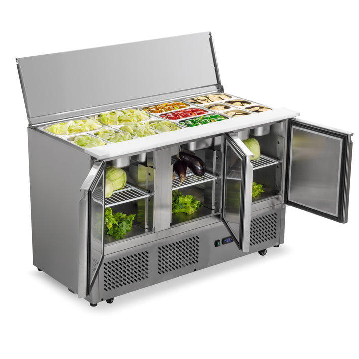 Mesa ensaladera de 3 puertas